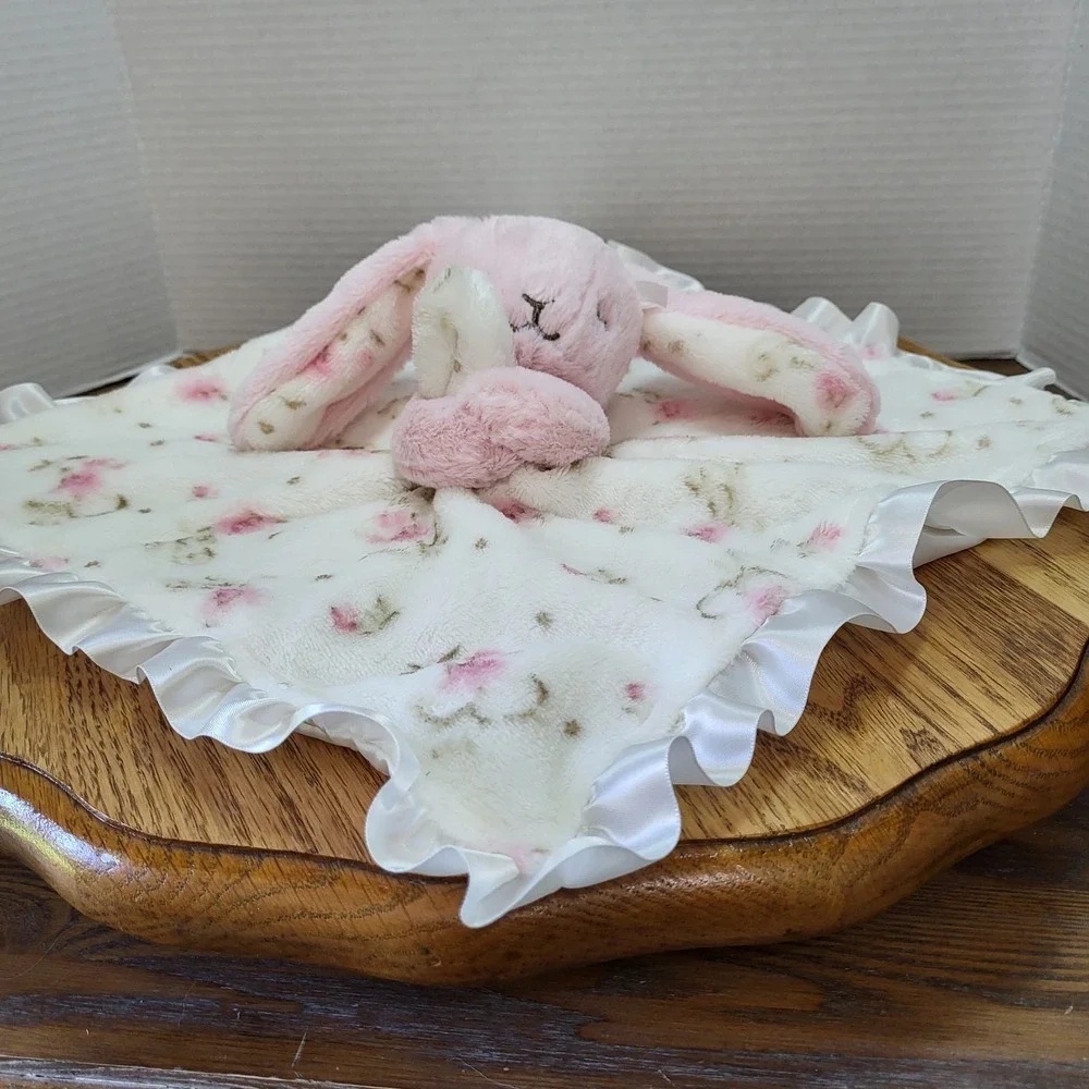 Little Me Lovey Pink Plush Bunny Rabbit Floral Security Snuggle Blanket Rattle